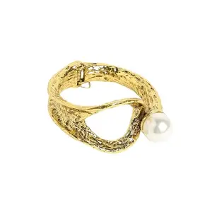 SOHI Women's Metallic Gold Dented Pearl Statement Bracelet For Casual Wear | One-Size | Alloy Material |Adjustable Closure | Pearl Bracelet Crafted For Woman & Girls