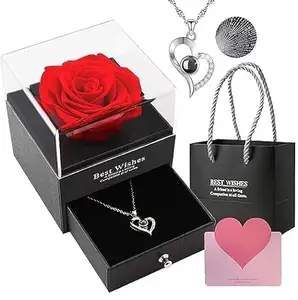Varni Enterprise Gifts For Girlfriend,Wife,Love-Marriage Anniversary Gift For Wife Preserved Rose Flower With Heart Necklace-Valentine Gift For Girlfriend/Cute Birthday Gift For Wife Special