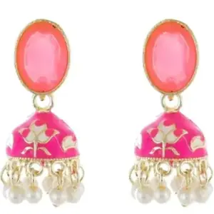 Elegant Design Small Size Jhumki Earrings For Girls & Women (Small Stone Jhumki-LightPink)