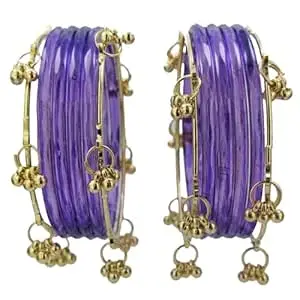 ZULKA Trendy Glass Bangles with Alloy Ghungroo Charms For Women & Girls | Fancy Designer Glass Bangles | Traditional Chudi | Kanch Ki Churi | Stylish Ghungroo Bangles For Women - Set Of 12