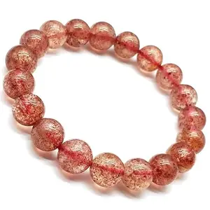RRJEWELZ 8mm Natural Gemstone Cherry Quartz Round shape Smooth cut beads 7.5 inch stretchable bracelet for men. | STBR_RR_M_02616