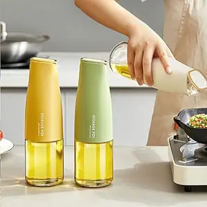 Canva Enterprises 500ML Glass Olive Oil Dispenser, Oil and Vinegar Dispenser Set with Silica Gel Pourers, Weighted Pourer, Drip Free Spout Oil Dispenser Bottle for Kitchen Pack Of 1