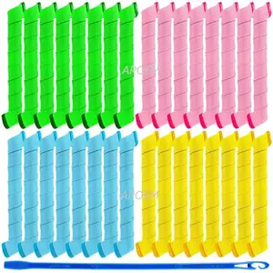 APOEM 42 Pieces Spiral Curlers Wave Curls Kit, No Heat Hair Curlers Styling, 40 Pieces Hair Curler Rollers Curling Rods 2 Pieces Styling Hooks for Hair Supplies (25 cm B/ 9.84 Inch) (M-2)