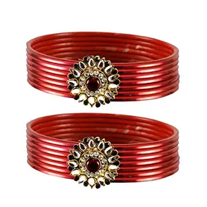 MAYA FASHION Red Stone Brass Bangle Elegant Extra Large Size Bangle | Perfect Fit for Plus Size banglesTrendy and Comfortable Fit for woman and girls | (Sku-ban1921)