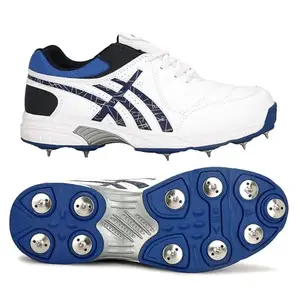 PRO KVH Plus Men's Cricket Spike Shoes Performance,and Customizable Spikes for Fast Bowlers 8 UK/IND, White & Blue