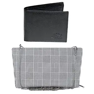 Leather Junction Faux Leather Black & White Men's & Women's Wallet Combo Set (214060133630)