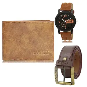 LOREM Watch-Artificial Leather Belt & Wallet Combo for Men (Fz-Lr01-Wl13-Bl02)