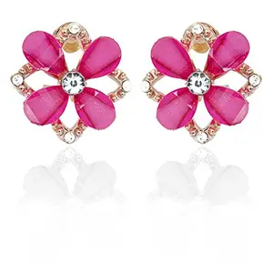 YouBella Jewellery Gold Plated Flower Shape Crystal Earrings for Girls and Women (PINK)