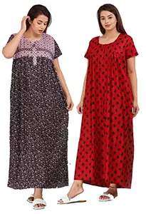 Sarika Fashion 100% Cotton Kaftan for Women || Long Length Printed Nighty/Kaftan/Maxi/Night Dress/Nightwear Inner & Sleepwear for Women's (Combo Pack of 2)