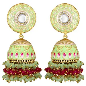 Peora Indian Traditional Floral Handcrafted Enamel Kundan Pearl Hanging Ethnic Jhumki Earrings Jewellery for Women
