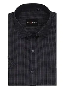 MARK & ALBERT Men's Half Sleeves Regular Shirt Navy