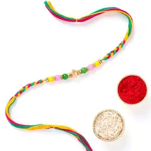 Floweraura Raksha Bandhan Celebrations Handcrafted Gorgeous Multicolour Pearl Rakhi Bracelet with Roli - Rakhi for Brother, Bhaiya, Bhai, Cousins & Raksha Bandhan Gifts