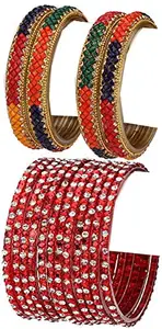 Colorful Glass Bangle/Kada Set Combo Ornamented With Colourful Chips & Beads_G1169 (AkBang2-ALF1.a_bang)