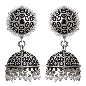 Mahi Traditional Oxidised Floral Jhumka Earrings with Artificial Pearls for Women (ER1109809R)