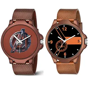 GOLDENIZE FASHION Branded Analog Stylish Dial Unisex Watch for Boys and Men Silicon Waterproof Belt Wrist Gift Watch for Boy's & Men's Combo of 2 Watches (Brown)