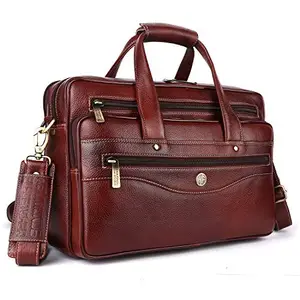 HAMMONDS FLYCATCHER Laptop Bag for Men - Genuine Leather Office Shoulder Bag - Fits 14/15.6/16 Inch Laptop - Brown Messenger Bag for Travel -Satchel Bag for Office Use -Water Resistant & Trolley Strap
