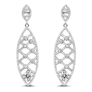 Johareez 9.89gms White Cubic Zirconia Rhodium Plated .925 Sterling Silver Dangle Earrings for Women