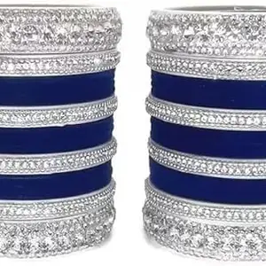SGN FASHION Silver Bangle Set: 36-Piece Combination of Metal, Acrylic, and Lac Diamonds (Blue Silver, 2.4)
