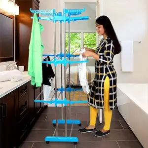 LOOT-LEY Exclusive 3 Layer Clothes Drying Stand | Foldable Cloth Dryer Stand | Laundry Racks for Drying for Indoor/Outdoor/Balcony (Sky Blue)