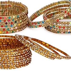 Colorful Glass Bangle/Kada Set Combo Ornamented With Colourful Chips & Beads_G454 (AkBang2-AEI1.b_bang)