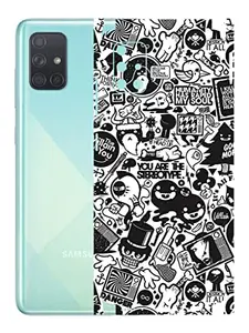 AtOdds - Samsung Galaxy A71 Mobile Back Skin Rear Screen Guard Protector Film Wrap with Camera Protector (Coverage - Back+Camera+Sides) (B&W Graffiti)