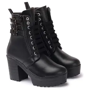 STRASSE PARIS Women's & Girls Black Latest Collection Side Buckle Heeled Classic Boots