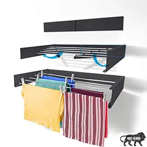 TRIVESH Stainless Steel Folding Wall Mounted Cloth Dryer Rack/Stand Outdoor Indoor | Laundry Room | Bedroom | Pool Area (Black)