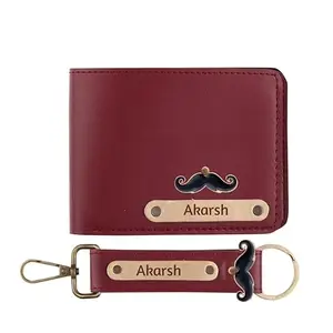 The Unique Gift Studio Customized Wallet and Keychain Combo for Men | Personalized Wallet Keychain Set with Name Printed | Leather Name Wallet Keychain for Men | Customised Gifts for Men with Name & Charm _ Red