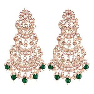 I Jewels 18k Rose Gold Plated 3 Layered Beaded Chandbali Earrings with Kundan and Pearl Work for Women (E2859RGG)
