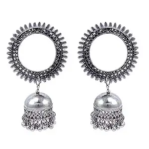 Abhinn Sun Design Silver Stud Earrings with Jhumka for Women