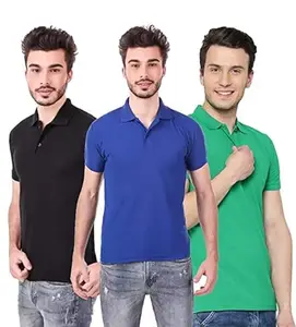 Generic Devi Steelcom Men's Casual Regular Fit Poly Cotton Solid Stand-Up Collar Polo T-Shirt (XL, Blue)