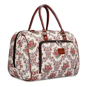 THE CLOWNFISH Fabric Oceania 28 Litres Tapestry Business Travel Duffle Carry-On Luggage Bag With 15.6 Inch Laptop Sleeve (Magenta-Floral), 24 Centimeters, Blue