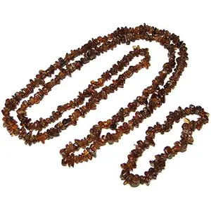 Nature's Crest Hessonite Garnet Natural Stone Tumbled Chip Necklace 32" & Bracelet Set Gemstone for Vastu Healing Mediation Reiki & Pooja