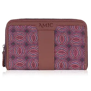 Amic Handcrafted Vegan Leather with Jute Printed Chain Wallet (Pink Curve)
