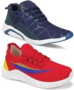 WORLD WEAR FOOTWEAR Soft, Comfortable and Breathable Canvas Lace-Ups Sports Running Shoes for Men (Multicolor, 10) (S3200)