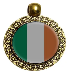 Ireland (Europe) National Flag Pendant Necklace Chain Locket with Hook (1 Piece) | 25mm Round Alloy Steel | Imported from Thailand