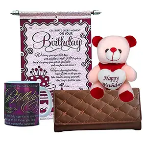 Saugat Traders Birthday Gift Combo for Women - Coffee Mug, Scroll Card, Womens Wallet & Soft Toy Teddy Bear for Girls Friend Wife Girlfriend Best Friend
