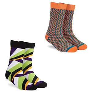 DYNAMOCKS Men's and Women's Combed Cotton Designer Crew Length Socks (Pack of 2) (Multicolour, Free Size) (Exotic + Charm)