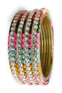 Ranika "Multicolor Stone-Studded Bangles Set for Women & Girls – Traditional Indian Ethnic Jewelry (Size 2.4 to 2.8)"