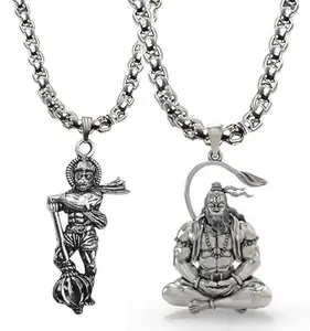 Uniqon CMB8113 Combo Of Hindu Religious God Lord Mahavir Mahabali Shri Bajrangbali Sankat Mochan Ram Bhakt Pavan Putara Sitting Meditation Yoga Hanuman Ji Locket Pendant Necklace With Box Chain