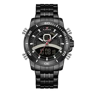 NAVIFORCE Business Watches Mens Digital Sport Military Quartz Wristwatch Stainless Steel Waterproof Clock Male Relogio Masculino (NF9181-BK)