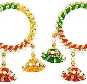 Designer Lumba Chuda Hanging Rakhi for Bhabhi | Kada Rakhi For Women Set of 2 pairs bangles with hangings with Tilak Set | Raksha Bandhan Greeting Card (Type 2)