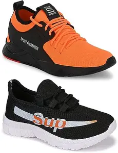 WORLD WEAR FOOTWEAR Soft, Comfortable and Breathable Canvas Lace-Ups Sports Running Shoes for Men (Multicolor, 9) (S4404)