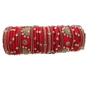 Rajshyama Handicrafts Red Color Multi Beads With Silk Thread Bangles For Women Girls 30 Pc Set Wedding & Festive Occasions (RS-RED, 2.8)