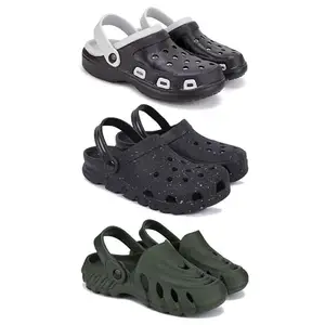 DRACKFOOT Lightweight Classic Clogs || Sandals with Slider for Men-Combo(3)-3018-3058-3137-8 Khaki