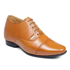 Global Rich Men's 9 cm (3.5 Inch) Height Increasing Dress Shoe Derby Lace-Up Formal Faux Leather Shoes (Instant 3 Inches Hidden Height Gainer) (tan, Numeric_10)