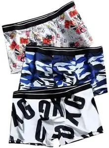 Cotton Ice Silk Underwear Boxer Briefs Breathable Casual Style Camouflage Printed Shorts | Men’s Trunk Multicolor (Pack of 3) (in, Alpha, XL, Regular, Big, Multicolor)