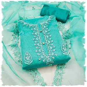 Panzora Women's Organza Sequence Work Unstitched Dress Material