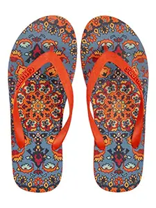 CHUPPS Women/Girls Natural Rubber Flip Flops Slippers, KALEEN Persian, Comfortable & Ultra-Light, Odour-Free, Non-Slip & Long Lasting Digital Prints - (Hot Coral - 6UK)