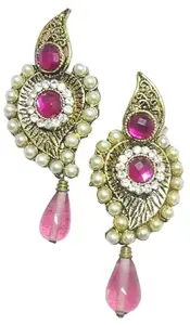 Traditional Handcrafted Pearl Drop Earrings with Intricate Beading, colourfull, For Women/Girls 2172 (pink)